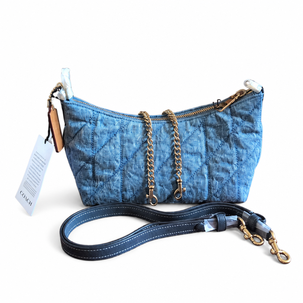 back view Pre-Owned Coach Quilted Denim Convertible Shoulder Bag 