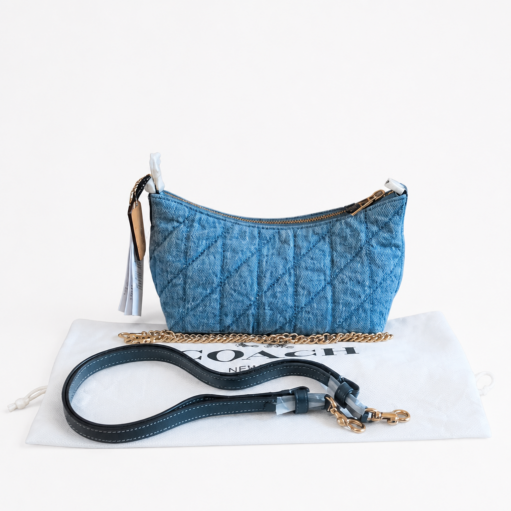 full pic Pre-Owned Coach Quilted Denim Convertible Shoulder Bag 