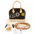 front Pre-Owned Louis Vuitton Alma BB Monogram World Tour / Travel Sticker Shoulder Bag
