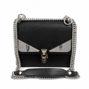 Pre-Owned Fendi Kan I Monster Eyes Black Leather Chain Shoulder Bag