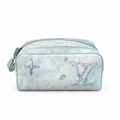 A light blue Louis Vuitton toiletry bag featuring the brand's signature monogram pattern and large hand-drawn style LV logos on the front, set against a plain white background. Pre-Owned Louis Vuitton x Richard Prince Limited Edition Monogram Bag – Spring/Summer 2008 – Pale Blue