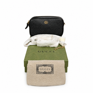Pre-Owned Gucci GG Marmont Black Leather Camera Bag – Gold Hardware