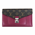 Louis Vuitton monogram flap wallet in dark brown coated canvas and magenta Epi leather, featuring a silver-tone metal lock. Pre-Owned Louis Vuitton Portefeuille Marie-Rose Clutch Wallet – Fuchsia Epi Leather & Monogram Canvas