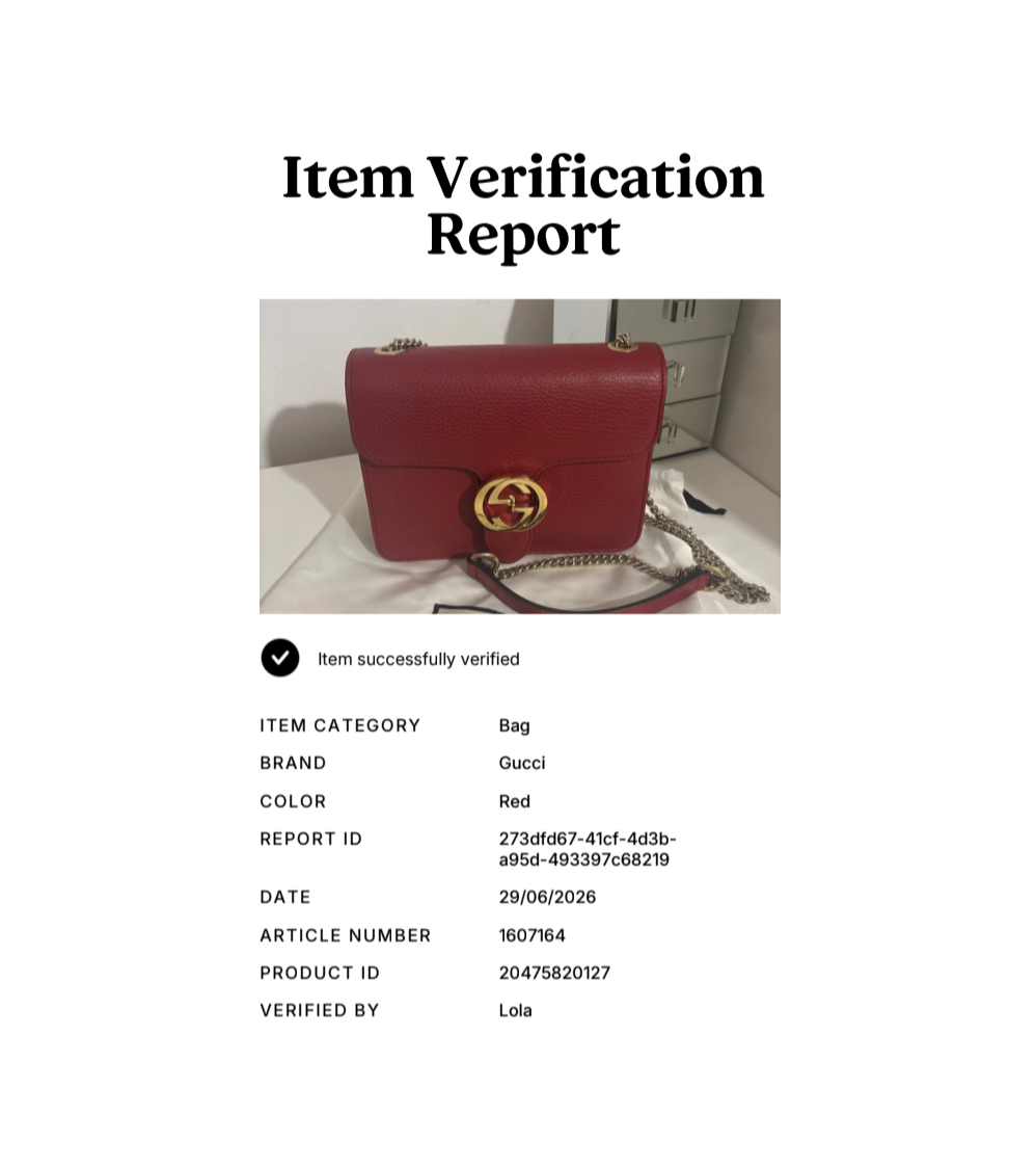 Certificate of authenticity for  Pre-Owned Red Gucci GG Interlocking Crossbody Bag
