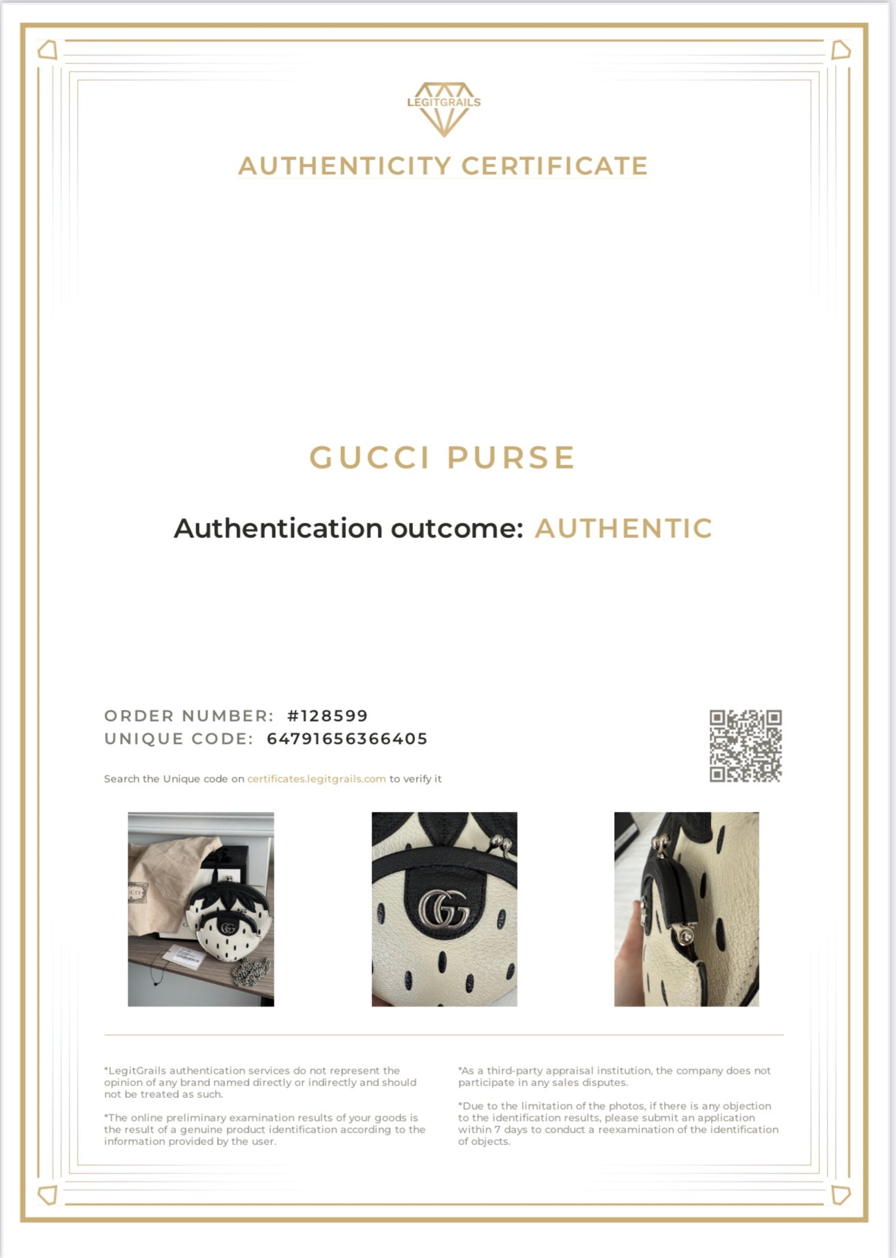 Pre-owned Gucci Strawberry Cross Body Bag Black & White authenticy certificate