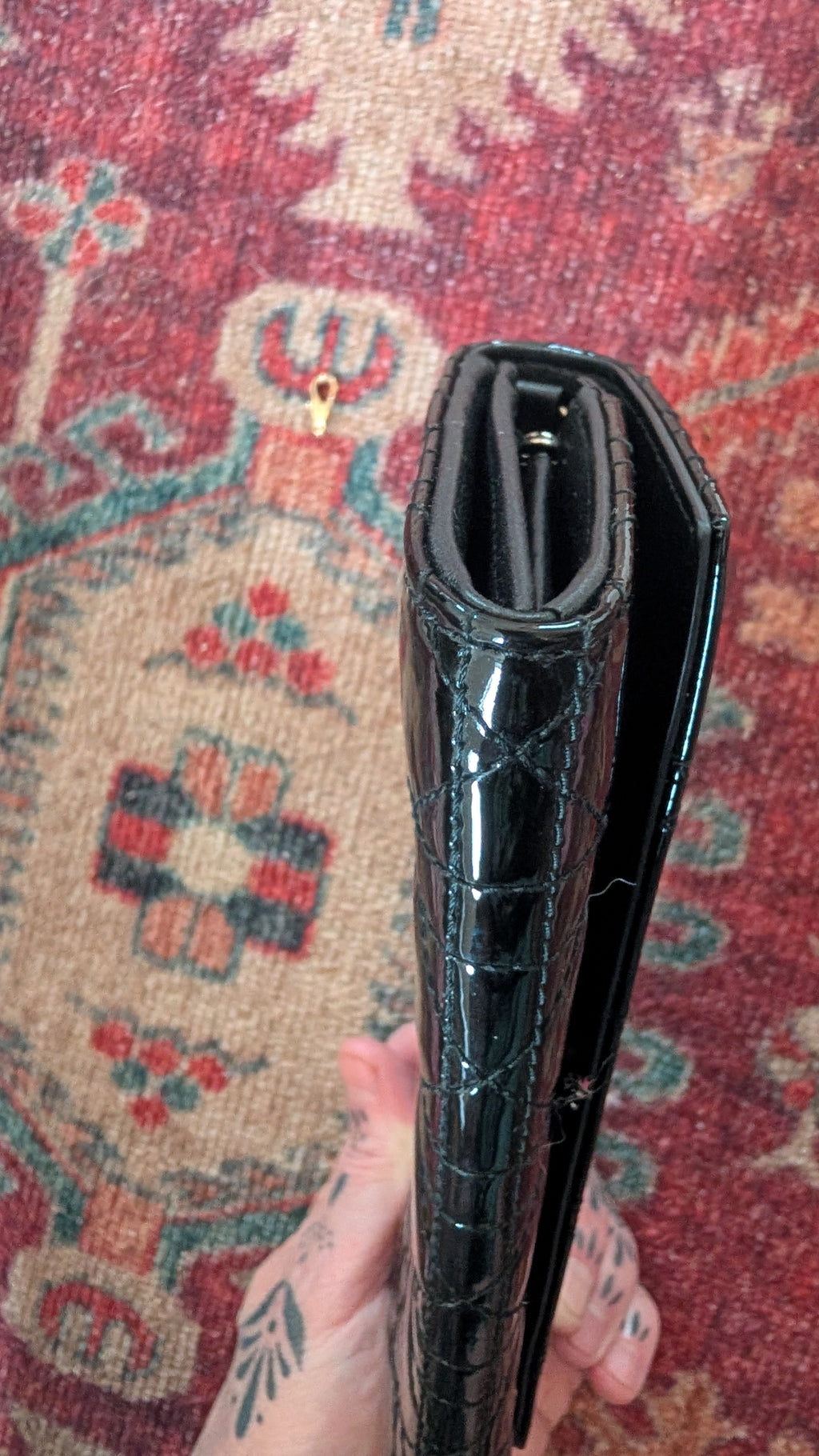 Pre-Owned Christian Dior Lady Dior Black Patent Leather Clutch