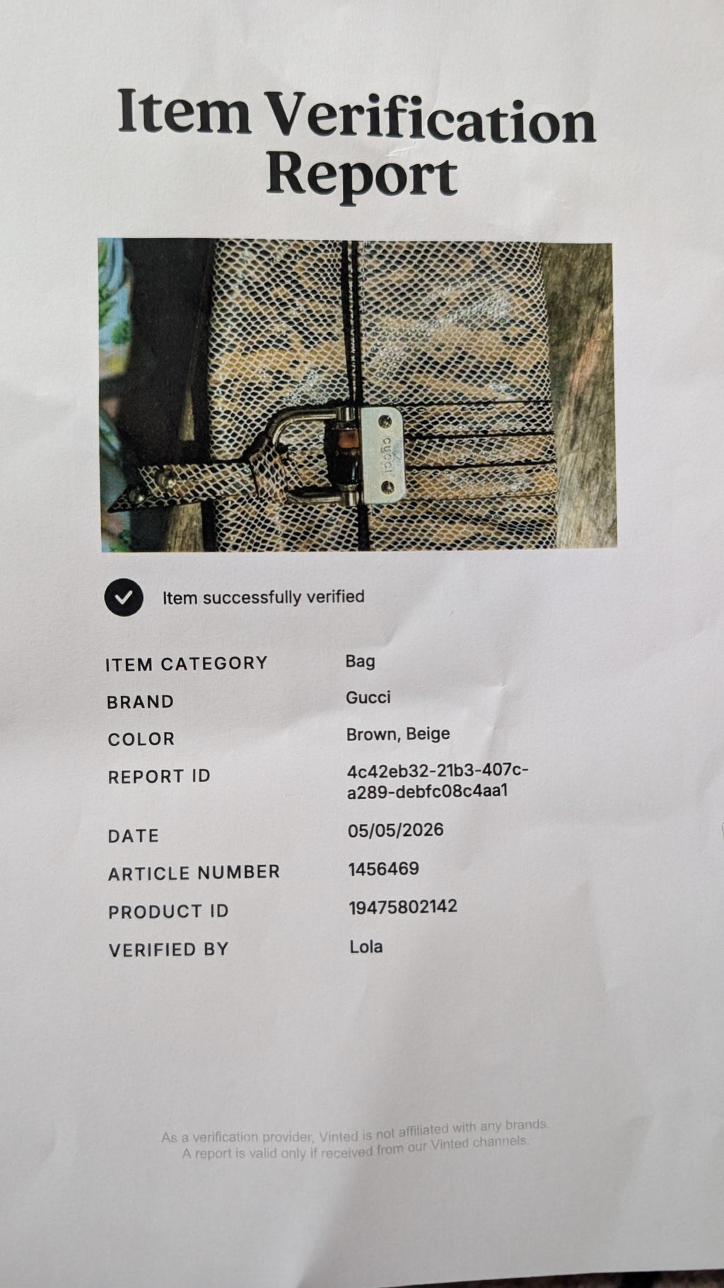 Certificate of authenticity for Pre-Owned Gucci Python & Leather Croisette Bamboo Clutch Bag