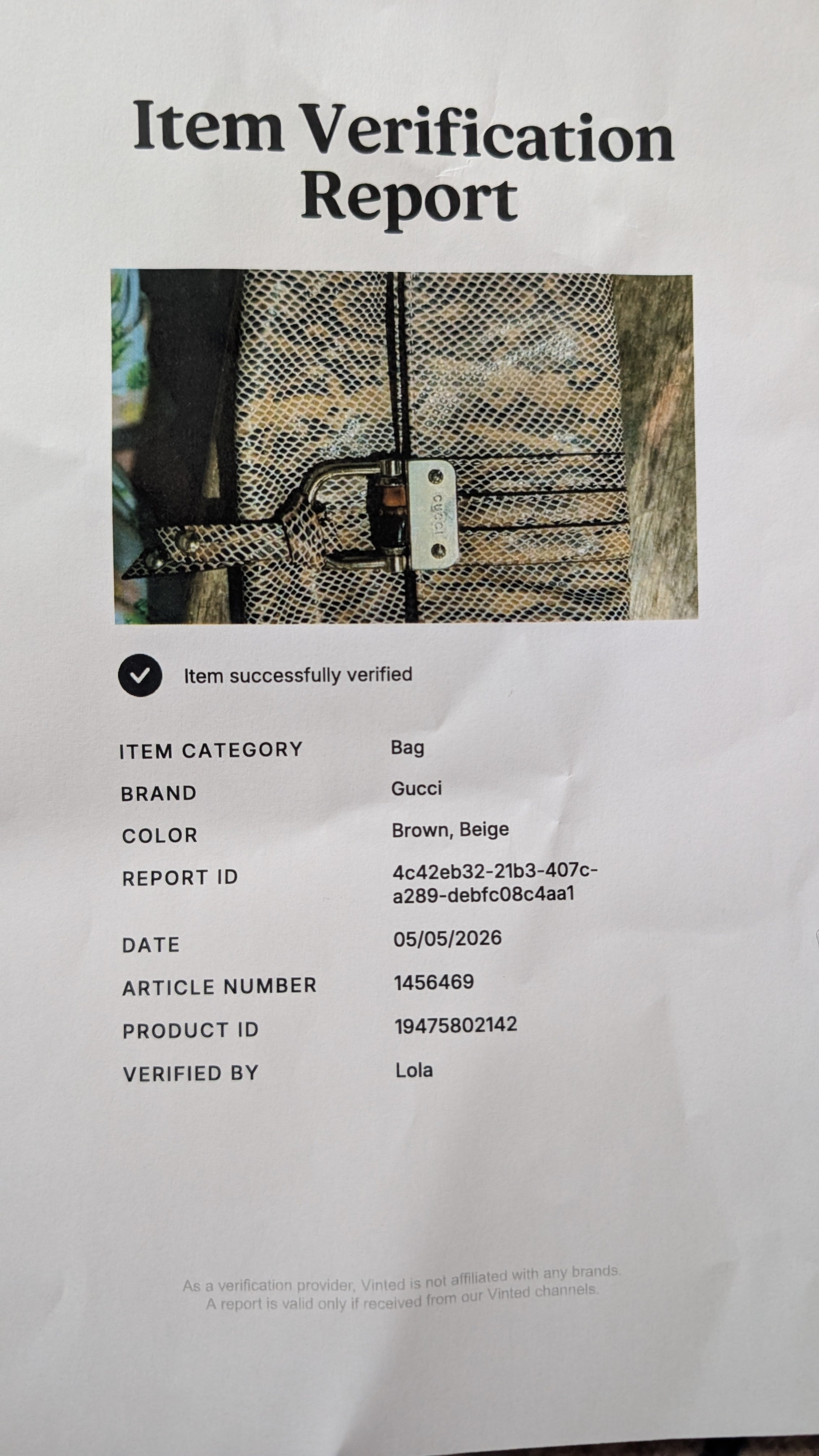 Certificate of authenticity for Pre-Owned Gucci Python & Leather Croisette Bamboo Clutch Bag