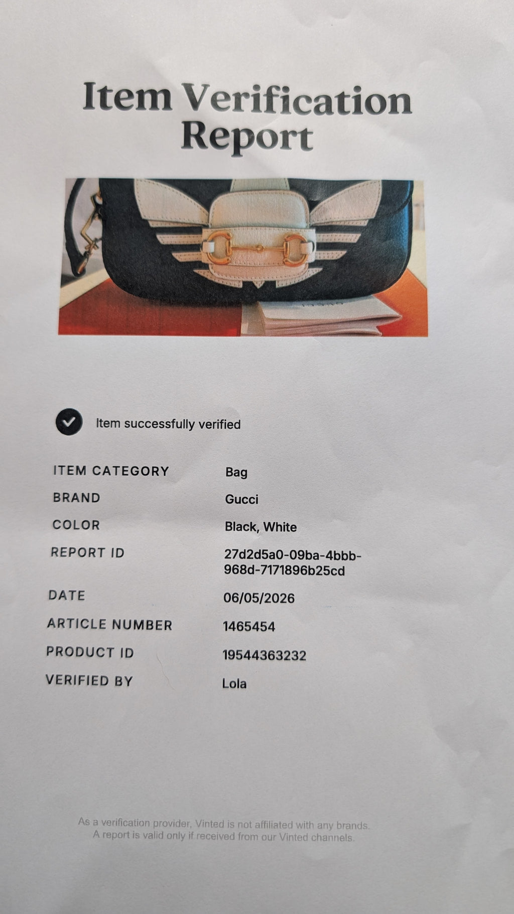 certificate of authenticity for Pre-owned Gucci and Adidas Originals Black and white Horsebit