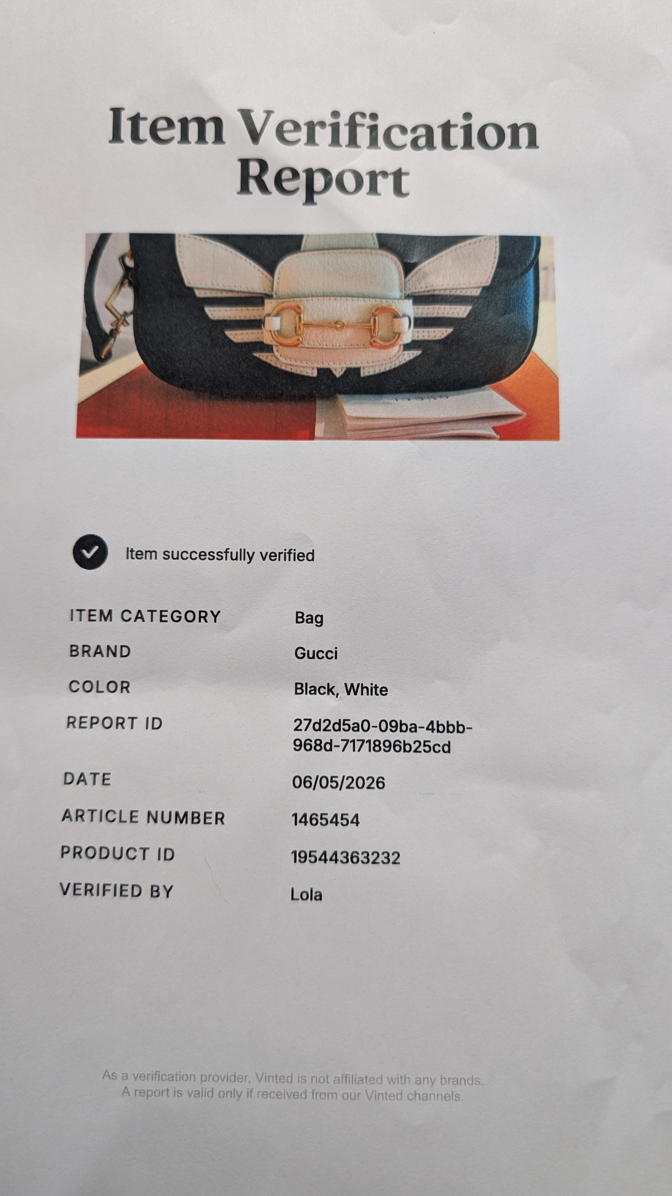 certificate of authenticity for Pre-owned Gucci and Adidas Originals Black and white Horsebit