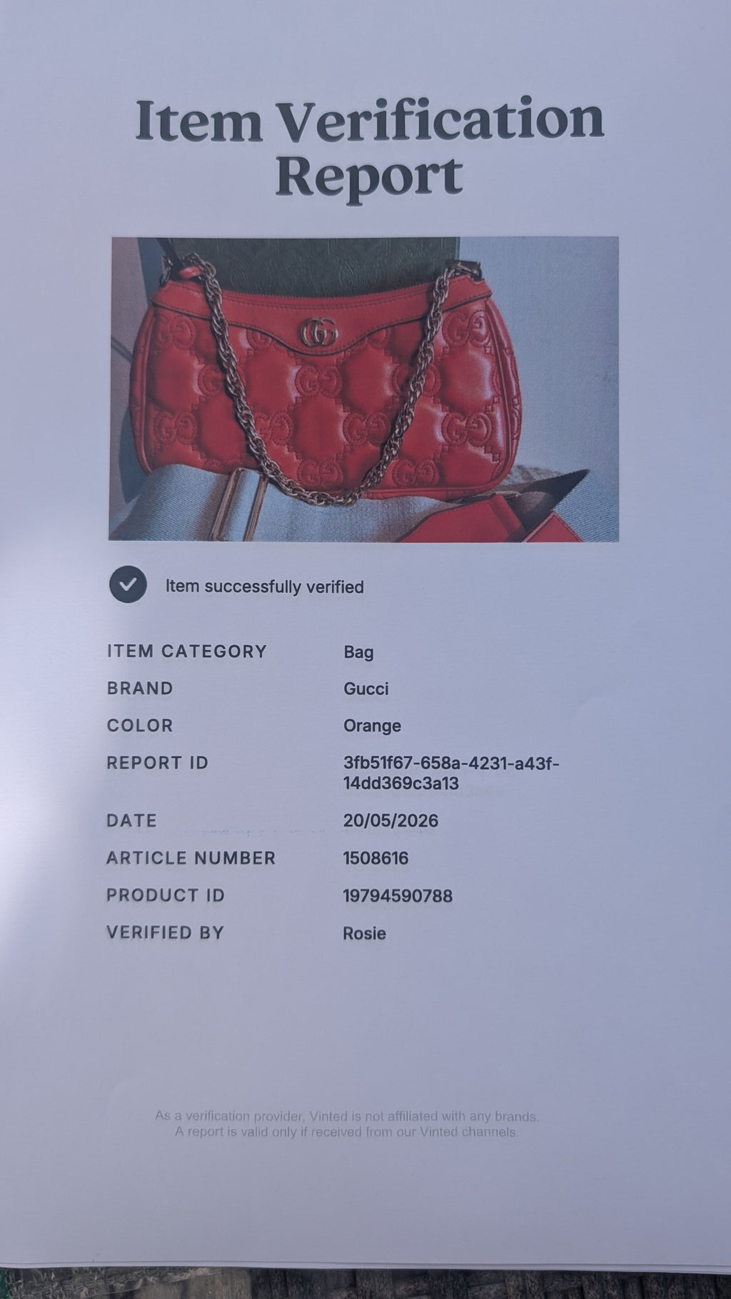 Pre-owned Gucci GG Quilted Matelasse Leather Mini Shoulder Bag In Orange certificate of authenticity