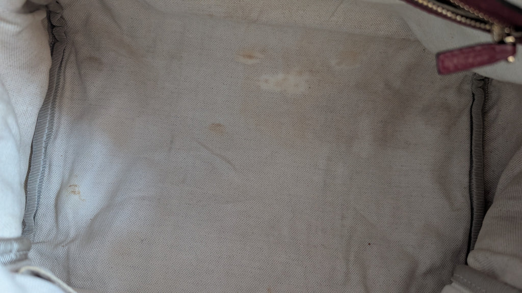 inside the Pre-Owned Gucci Brown GG Canvas/Pink Striped Boston Bag