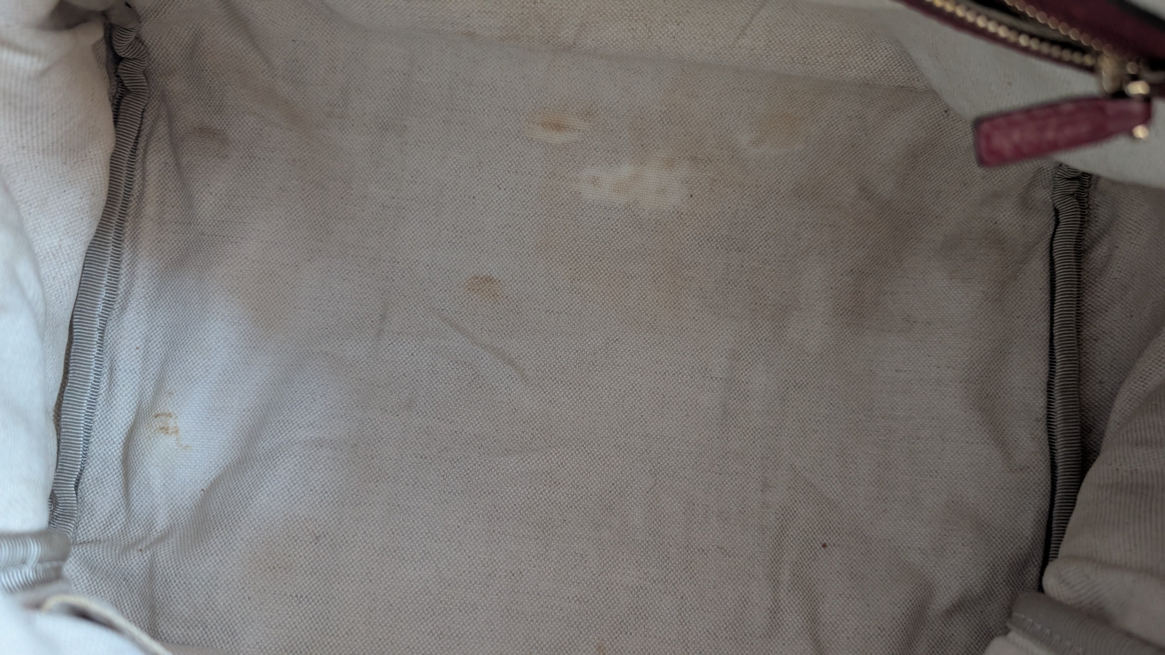 inside the Pre-Owned Gucci Brown GG Canvas/Pink Striped Boston Bag