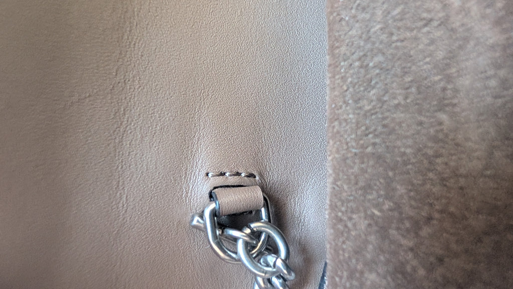 Close-up of a silver clasp on beige leather Pre-owned Small GG Supreme Mini Dionysus Crossbody