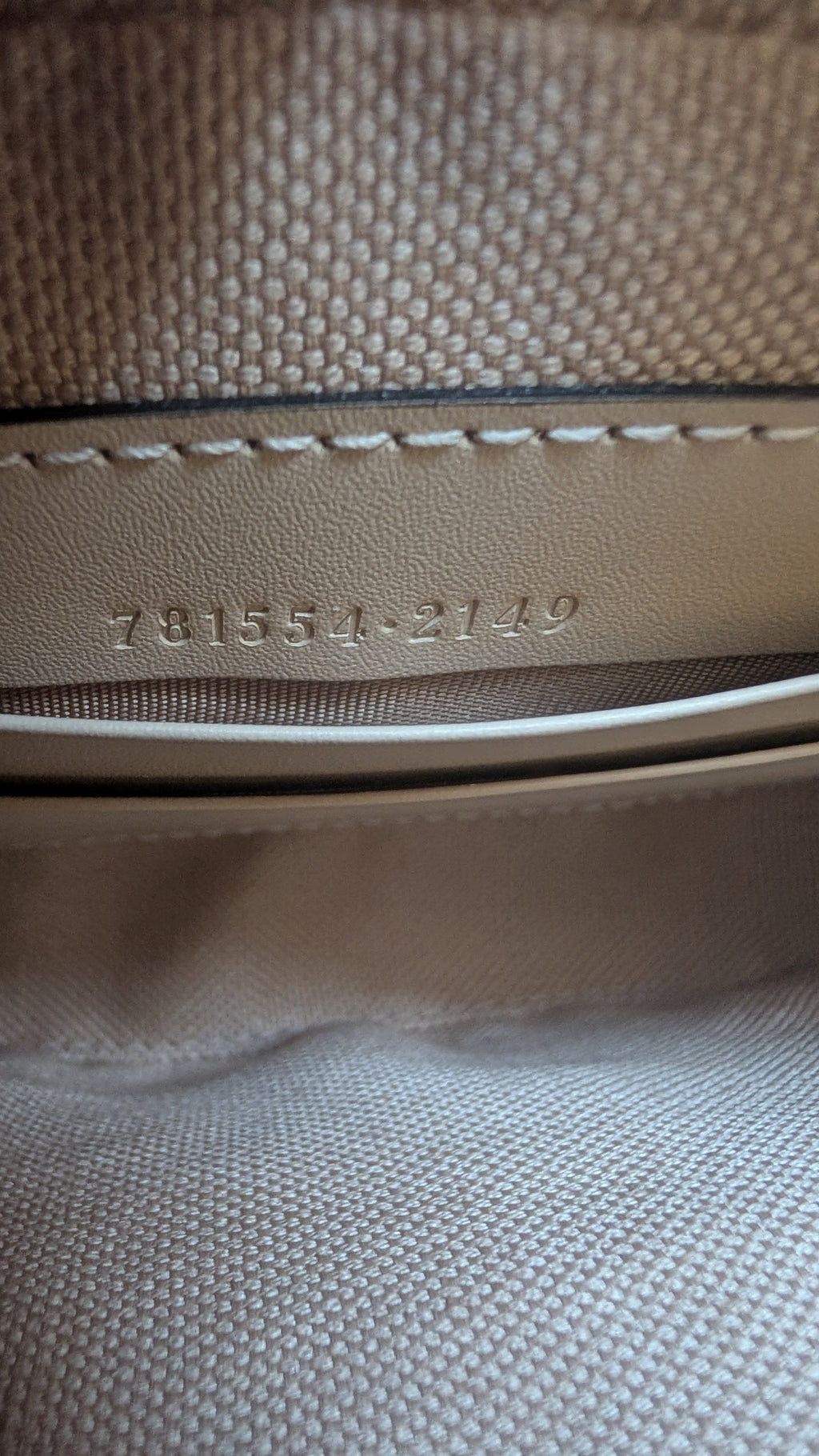 showing serial number of Pre-owned Gucci Beige GG Monogram Shoulder Bag