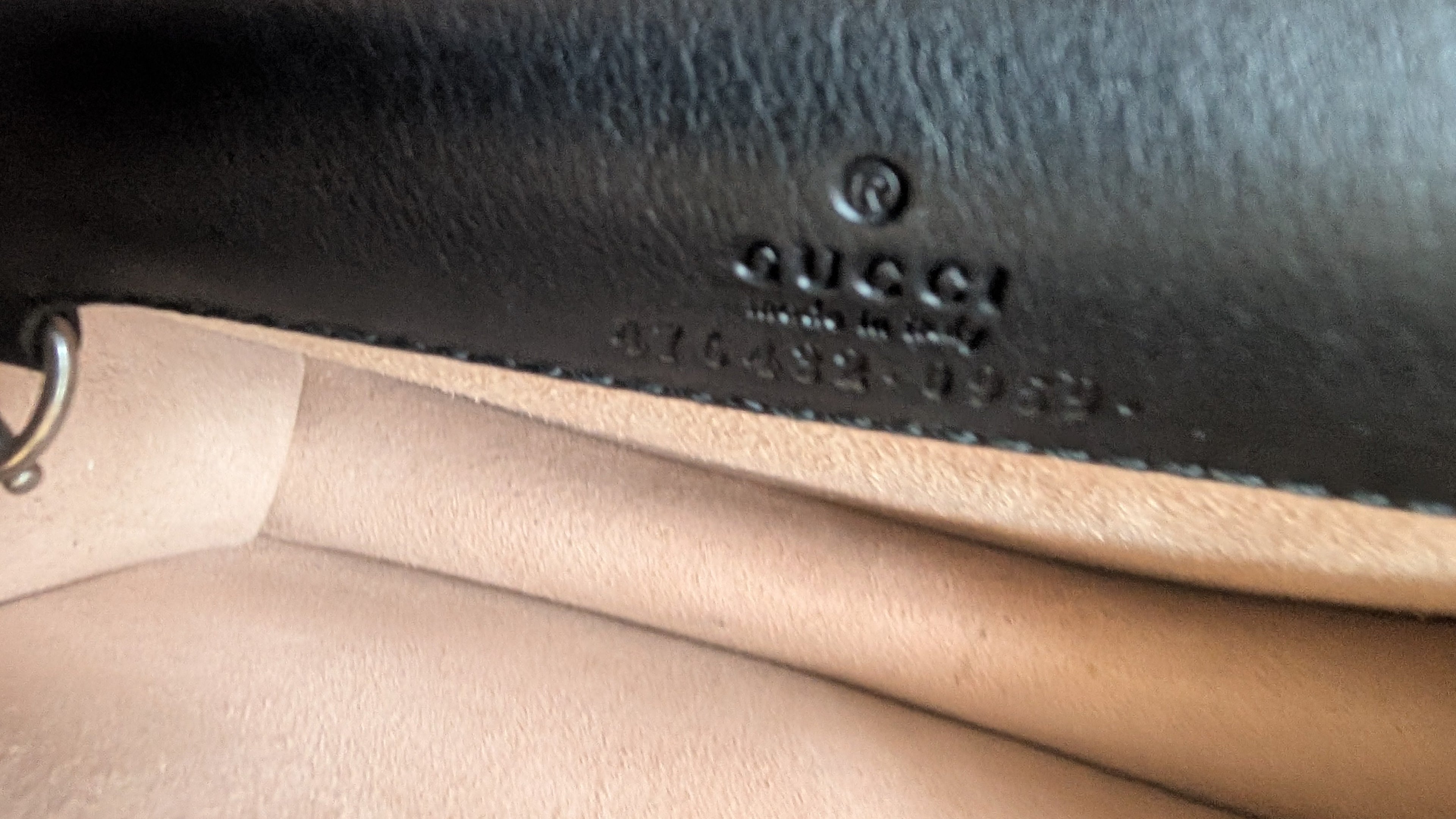 showing clean interior of Pre-owned Gucci Dionysus Green Velvet & Black Leather