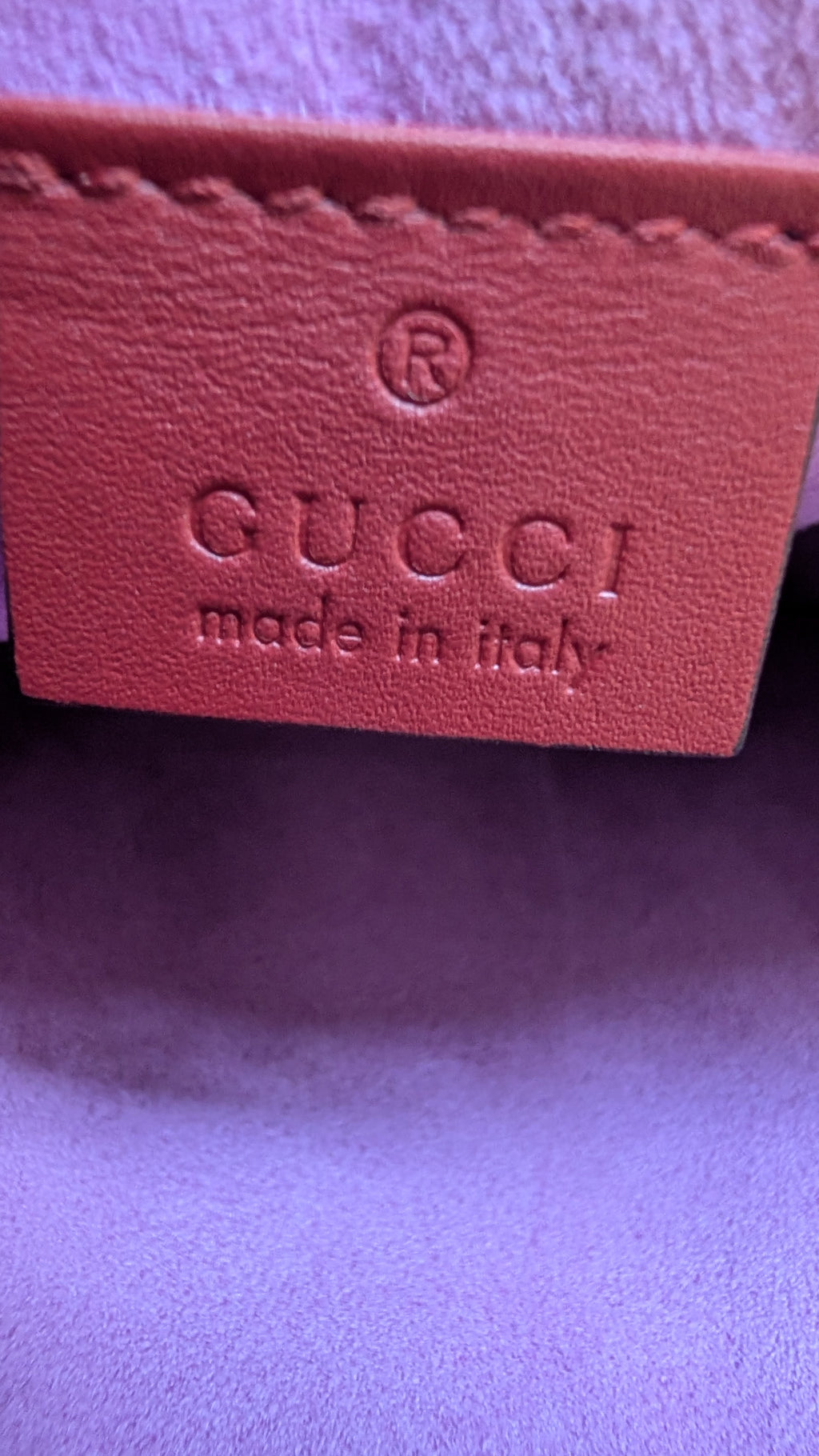 showing the gucci label Pre-Owned Gucci GG Supreme Dog Bosco Applique Pouch Clutch Bag in Canvas