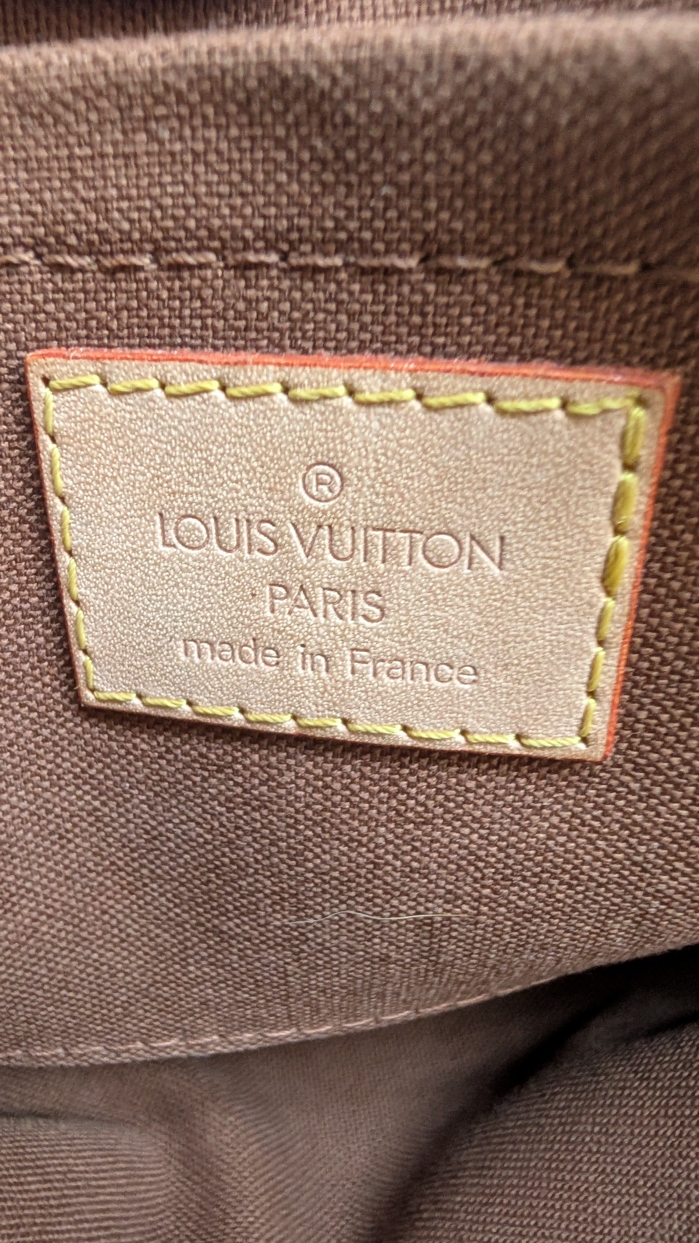 louis vuitton inside label for Pre-owned Louis Vuitton Tikal Shoulder Bag PM Brown Canvas Leather Monogram