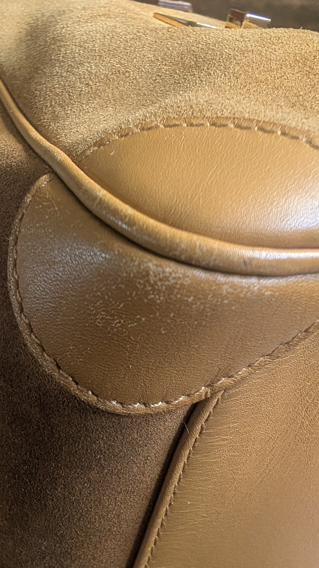 one corner Pre-Owned Gucci Mustard Brown Suede Boston Bag 