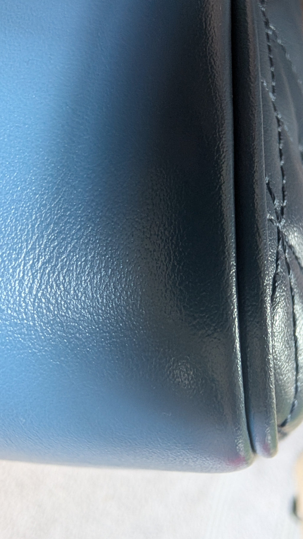 corner of Pre-Owned Gucci GG Marmont Blue Leather Camera Bag