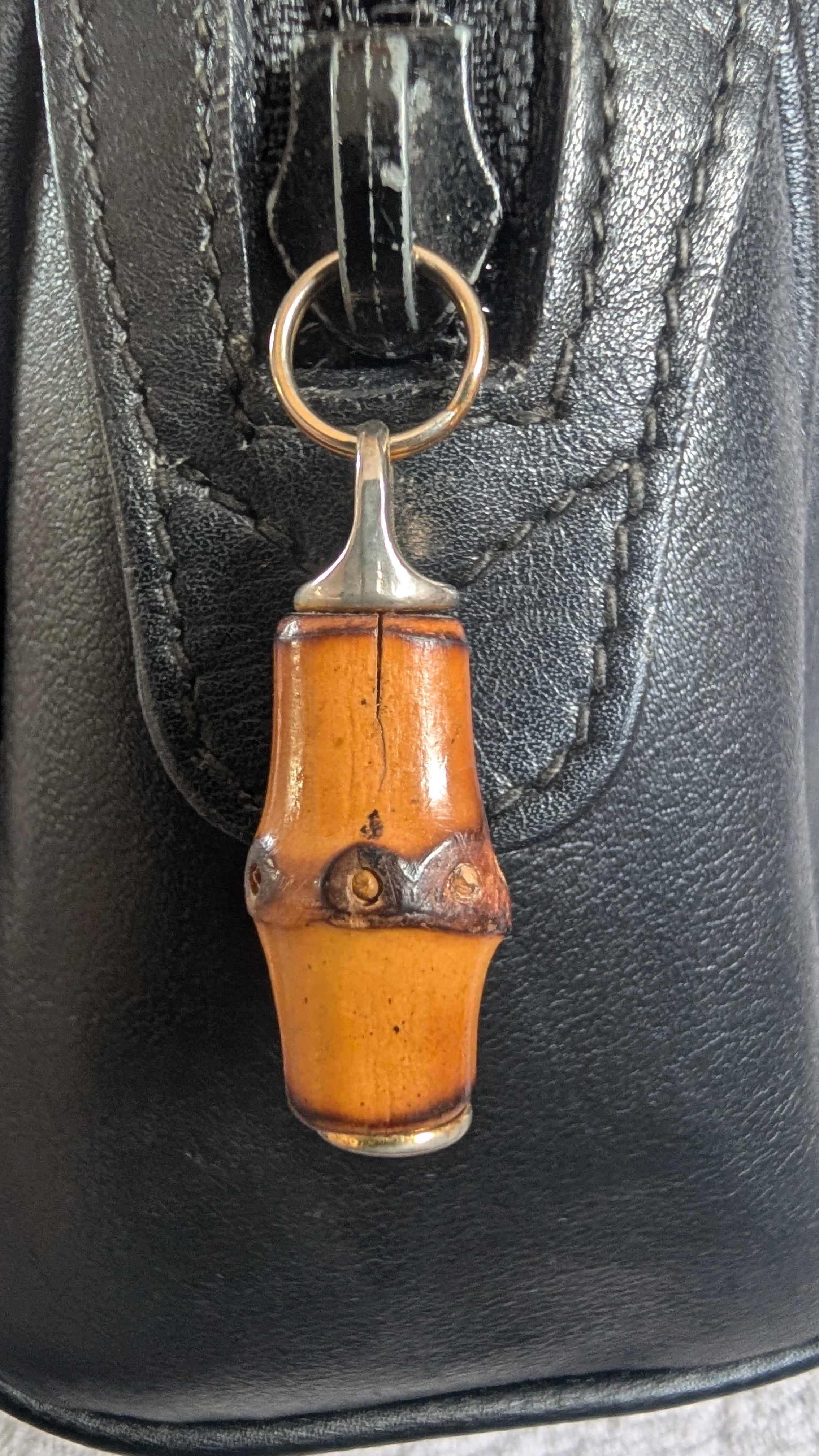bamboos zipper pull for GUCCI Bamboo Mini Black Leather Bamboo Shoulder Bag 