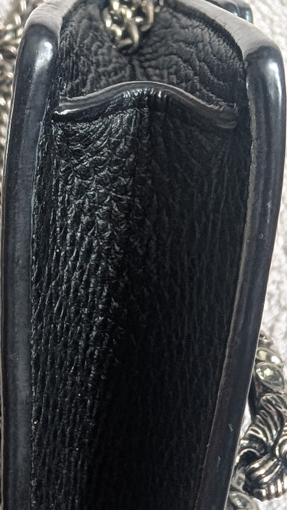 close up Pre-Owned Gucci Dionysus Black Pebbled Leather Mini Bag