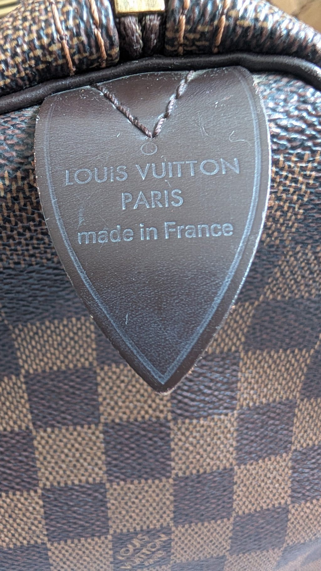 leather label Pre-owned Louis Vuitton speedy 35 Damier Ebene