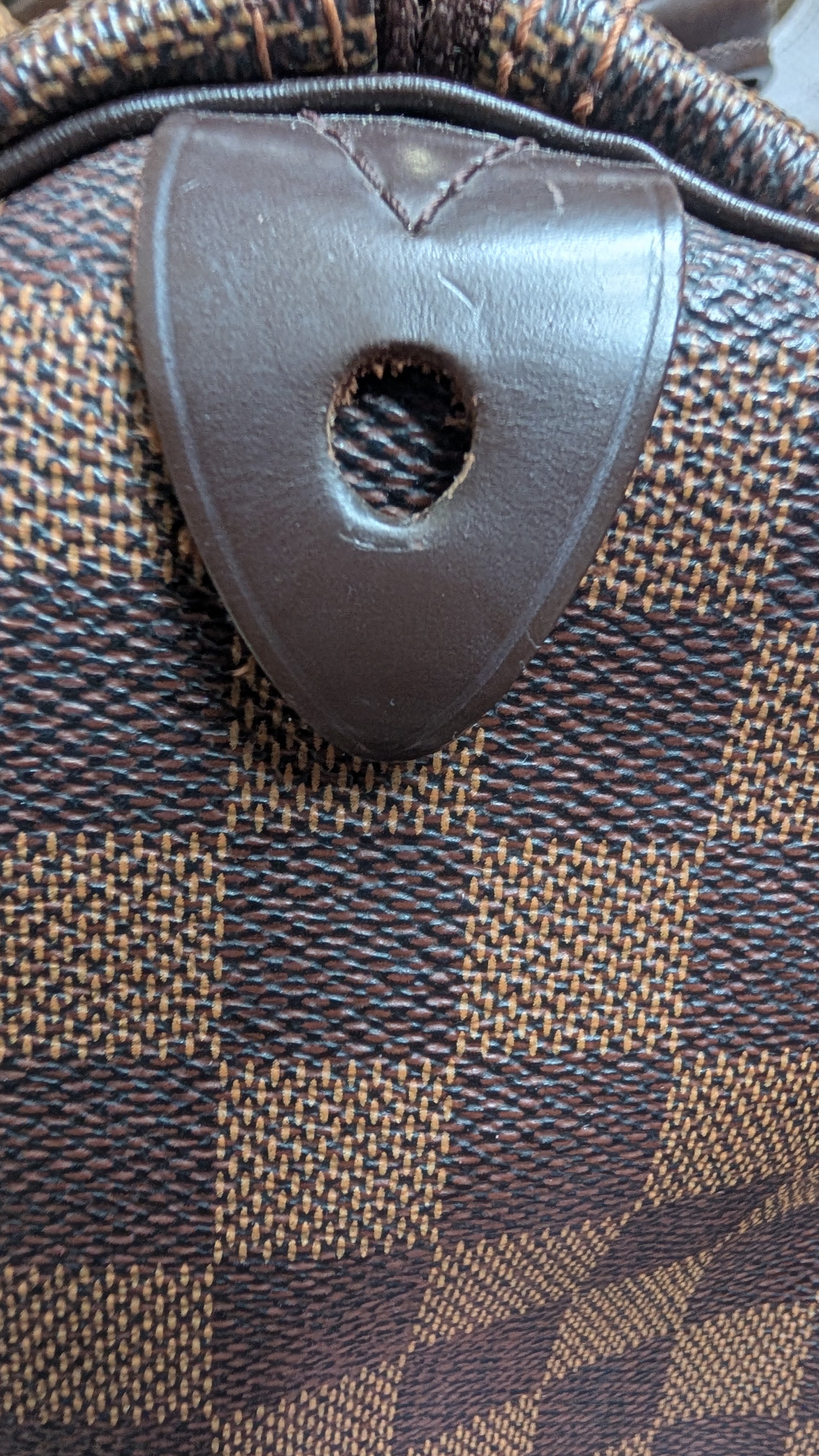 leather label Pre-owned Louis Vuitton speedy 35 Damier Ebene