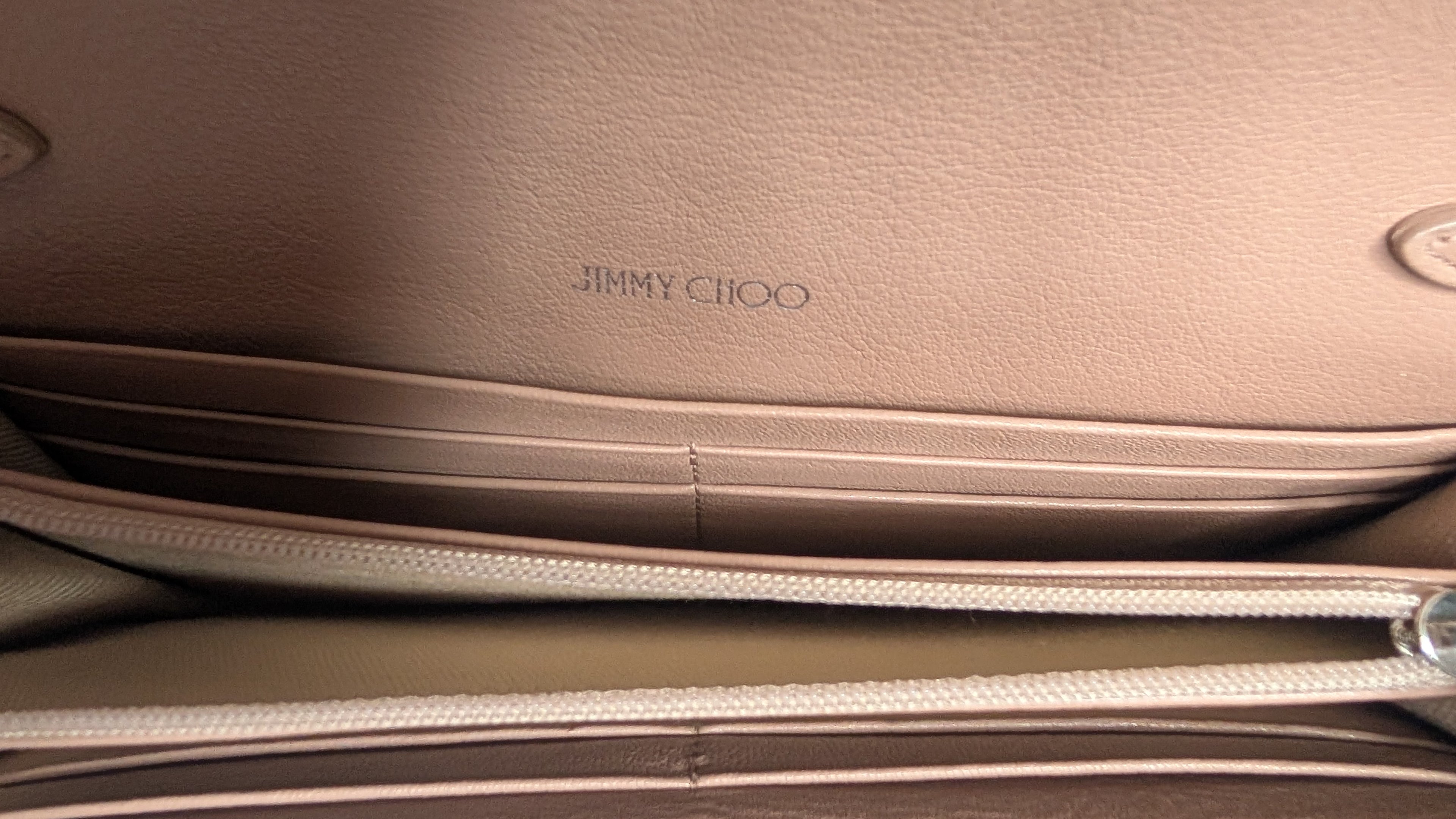 inside Pre-Owned Jimmy Choo Cheri Continental Encrusted Powder Pink Wallet On Chain