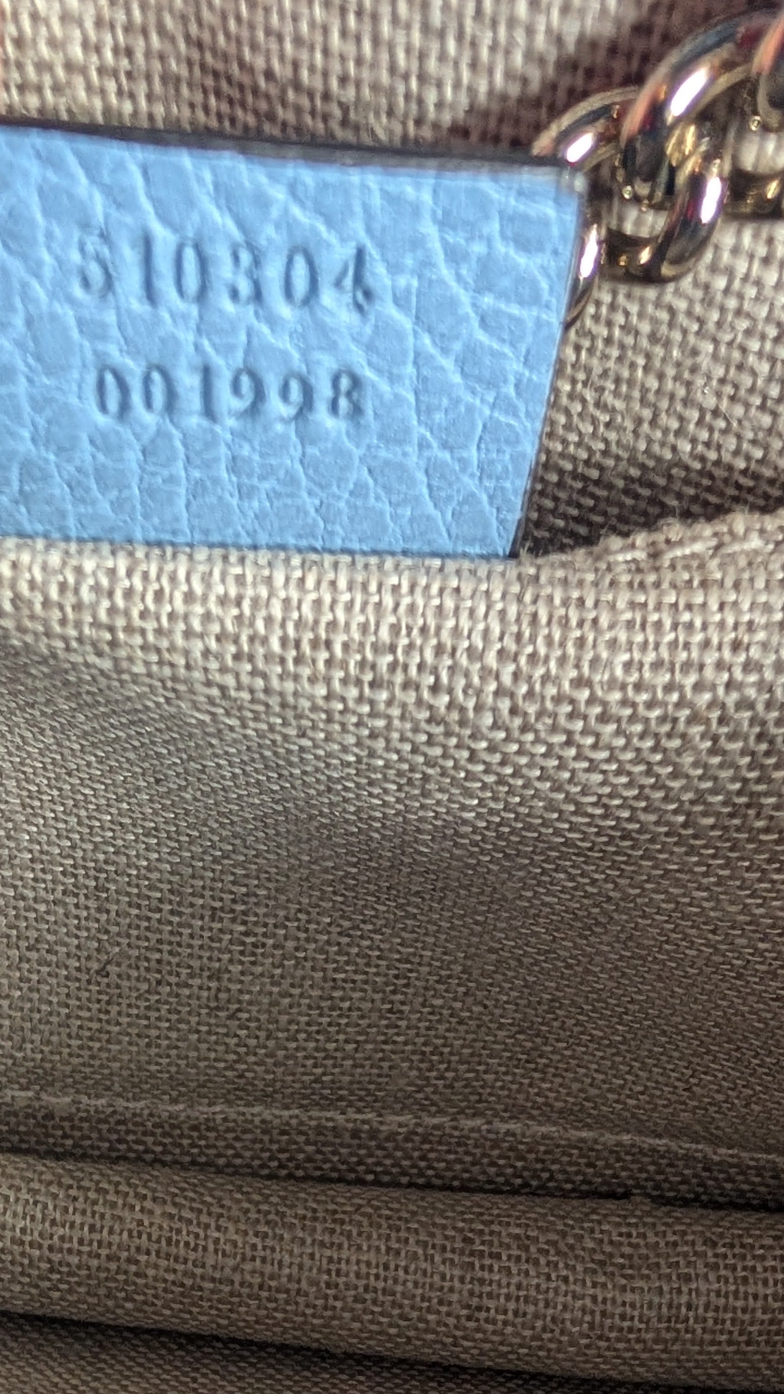serial number for Pre-Owned Blue Gucci GG Interlocking Cross Body Bag
