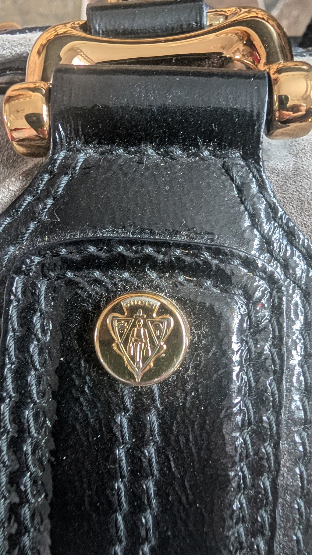 gold hardware 3 Pre-Owned Gucci Grey Suede Aviatrix Boston Bag