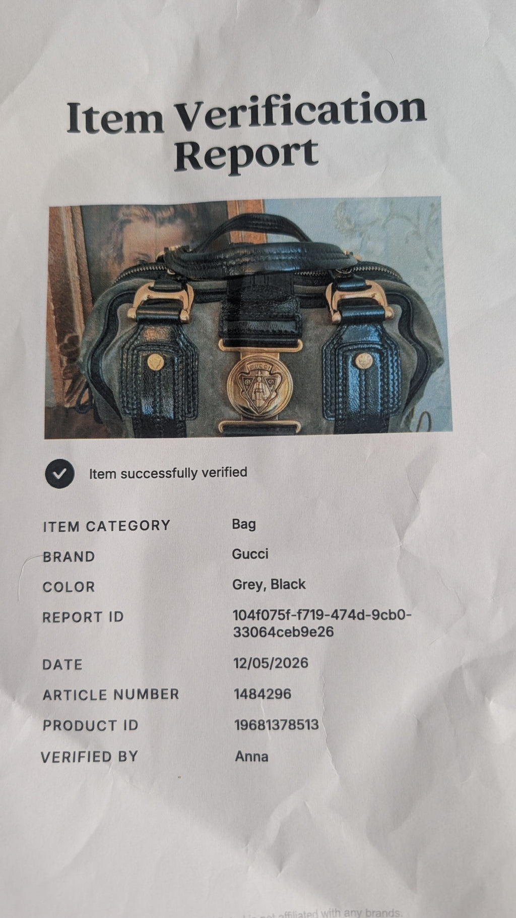 Certificate of authenticity Pre-Owned Gucci Grey Suede Aviatrix Boston Bag