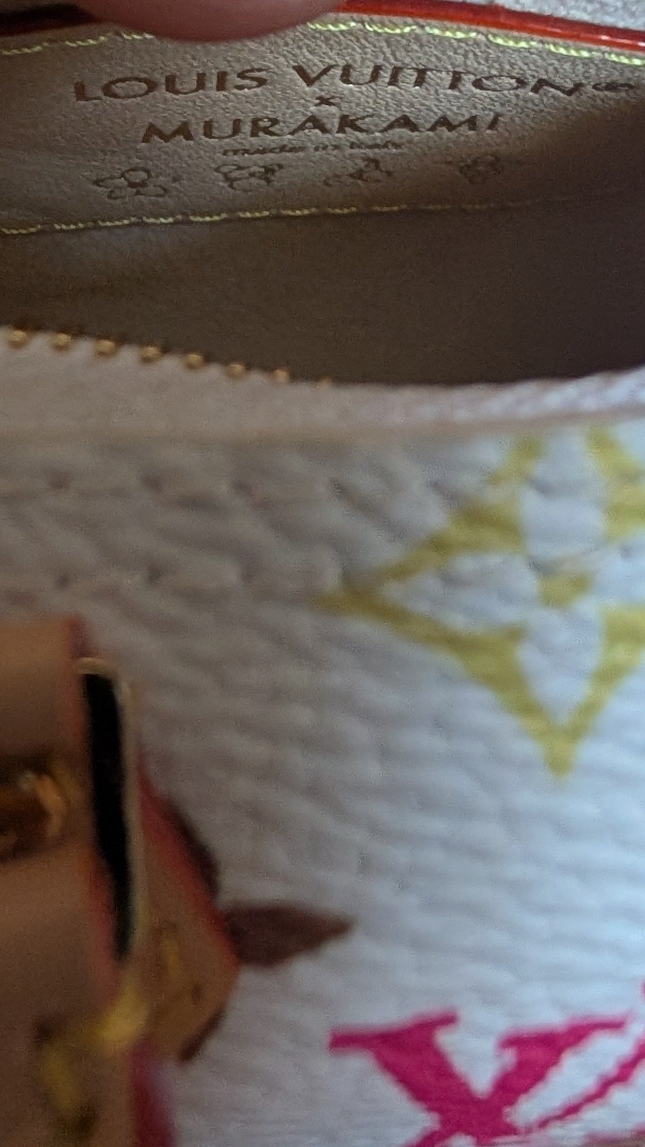 inside label Louis Vuitton x Takashi Murakami White Multicolore Micro Speedy Bag Charm