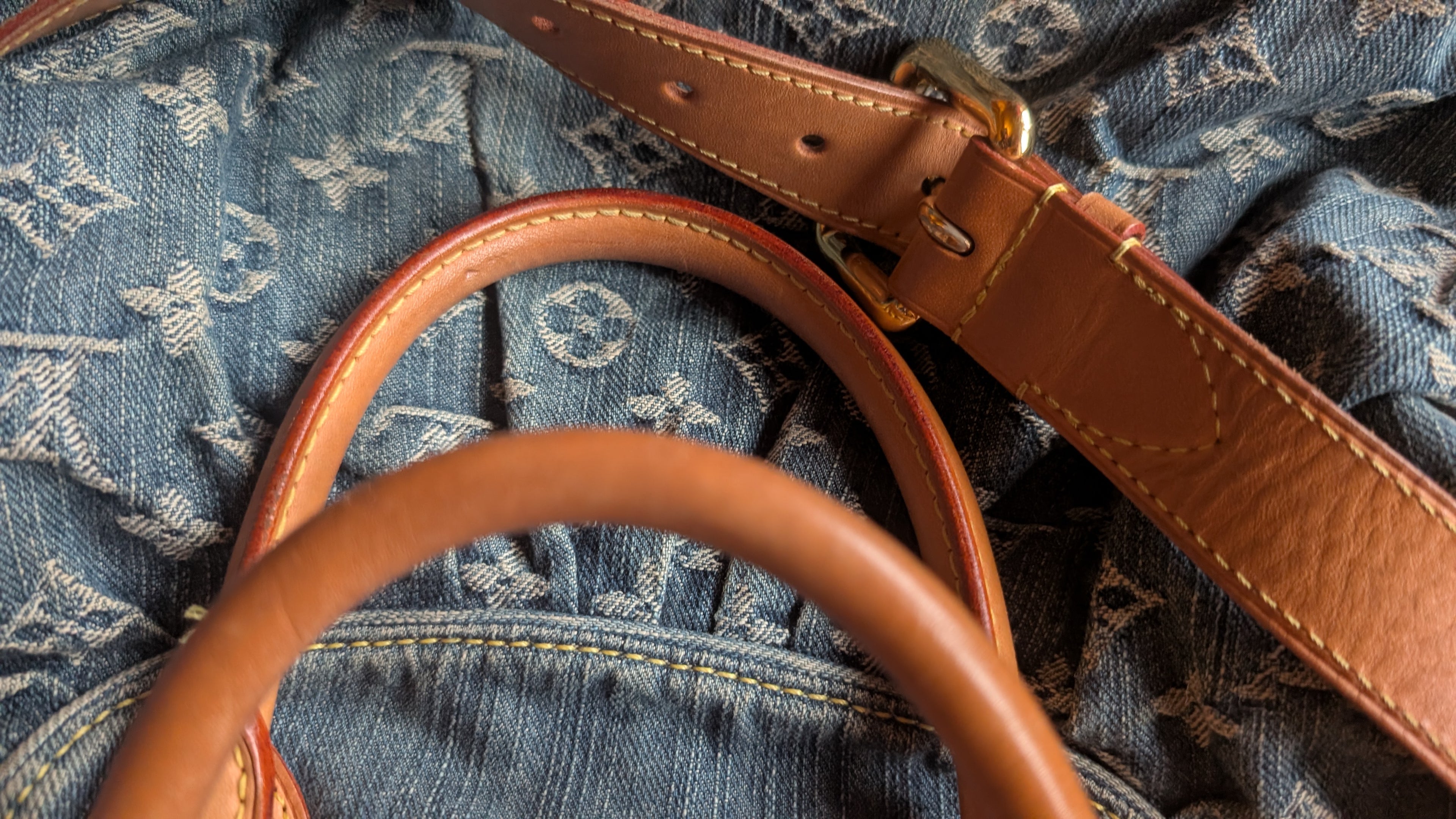 handle Louis Vuitton Neo Cabby MM Monogram Denim Blue Shoulder Bag