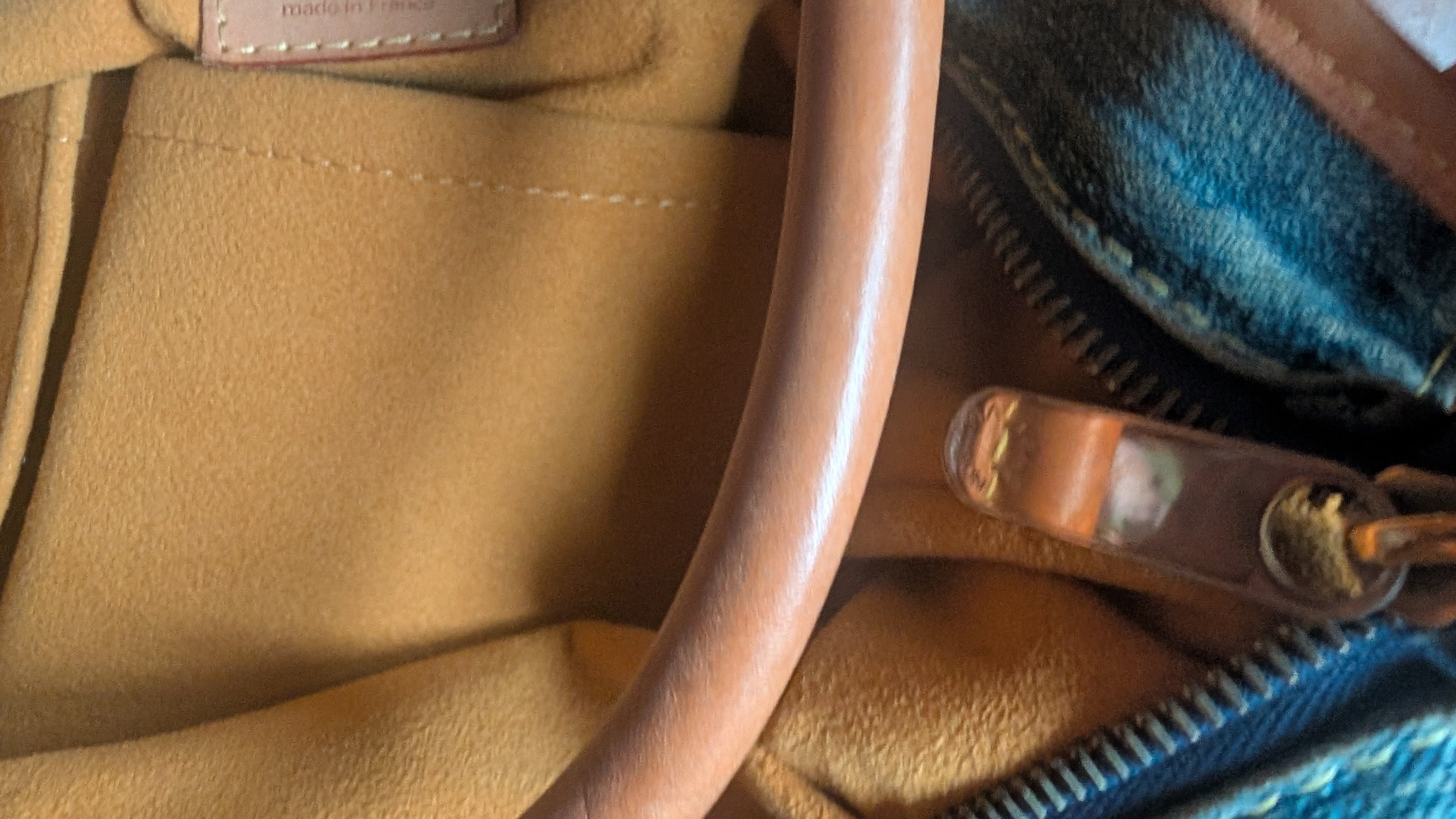 inside Louis Vuitton Neo Cabby MM Monogram Denim Blue Shoulder Bag
