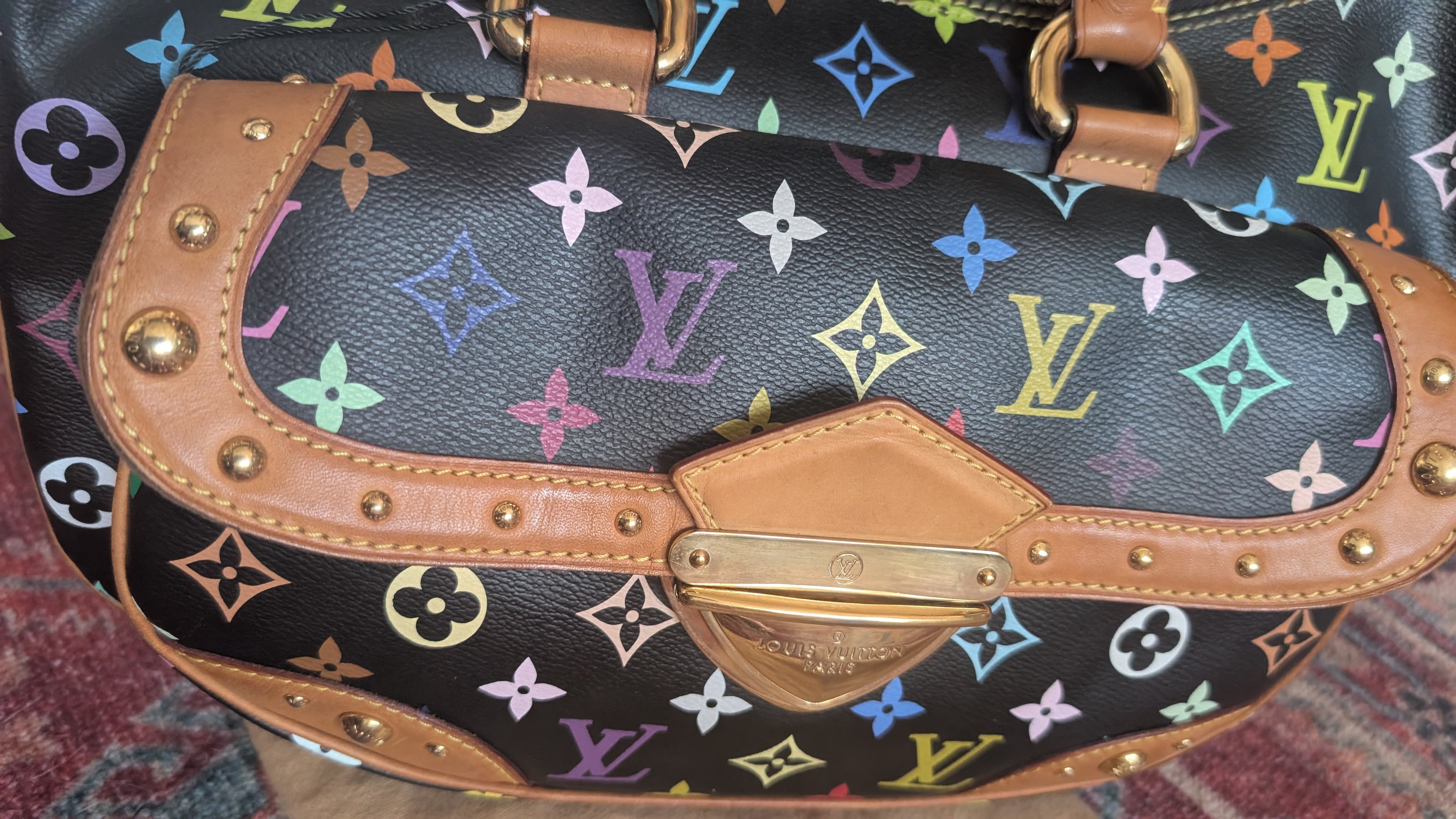 close up Pre-Owned Louis Vuitton x Takashi Murakami Rita  Multicolore Monogram Black