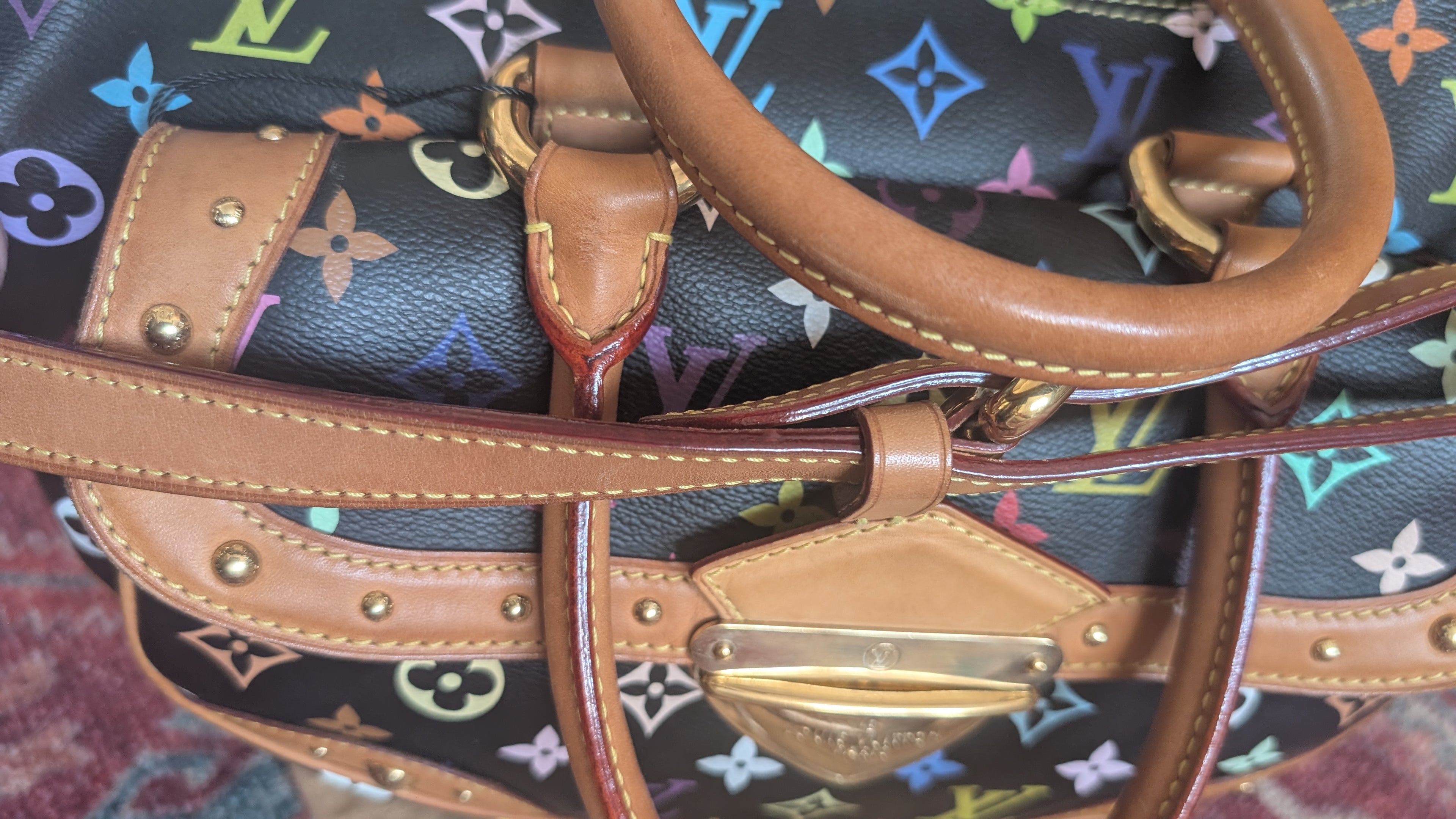 strap close up Pre-Owned Louis Vuitton x Takashi Murakami Rita  Multicolore Monogram Black