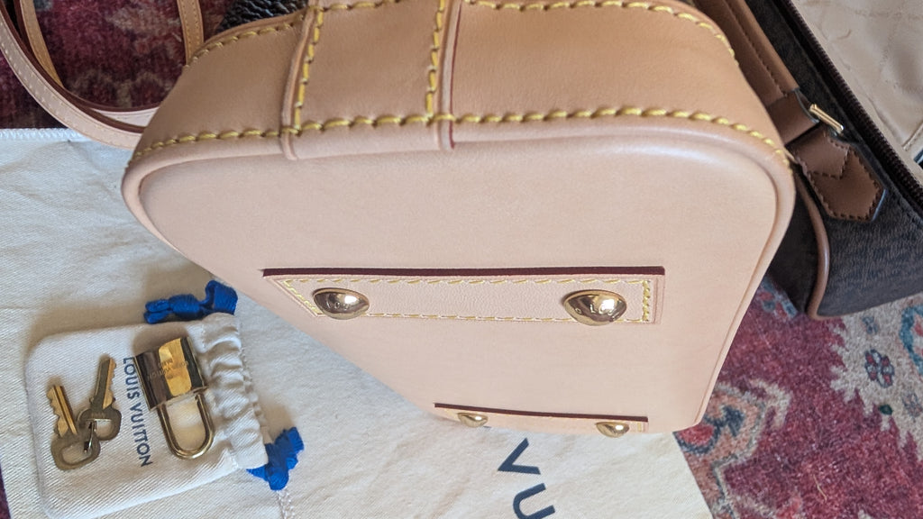 full bottom view Pre-Owned Louis Vuitton Alma BB Monogram World Tour / Travel Sticker Shoulder Bag