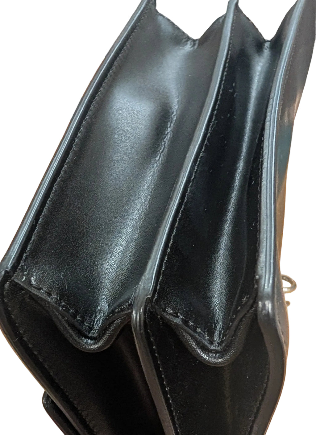 BOTTOM CONDITION Pre-Owned Fendi Kan I Monster Eyes Black Leather Chain Shoulder Bag