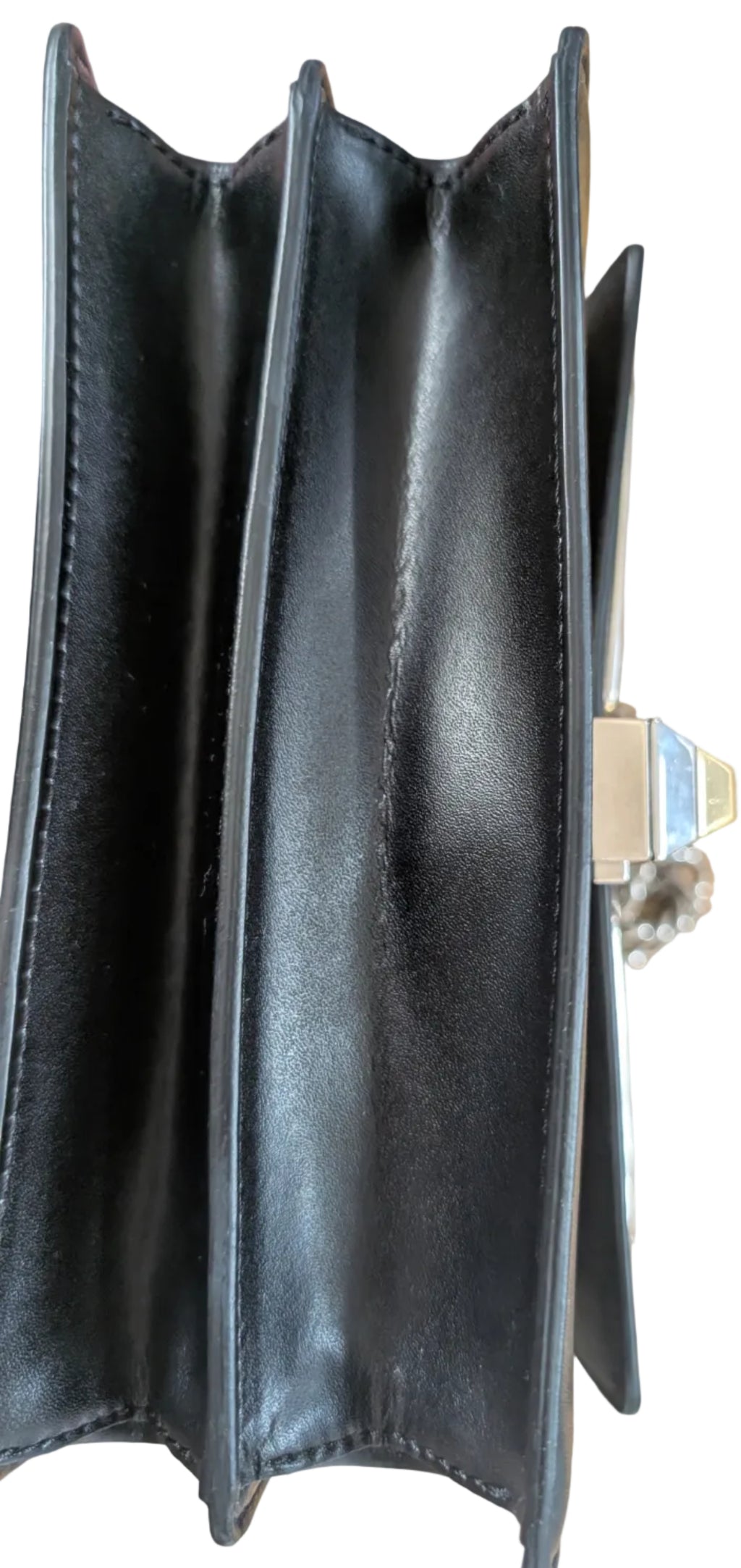 BOTTOM CONDITION AGAIN Pre-Owned Fendi Kan I Monster Eyes Black Leather Chain Shoulder Bag