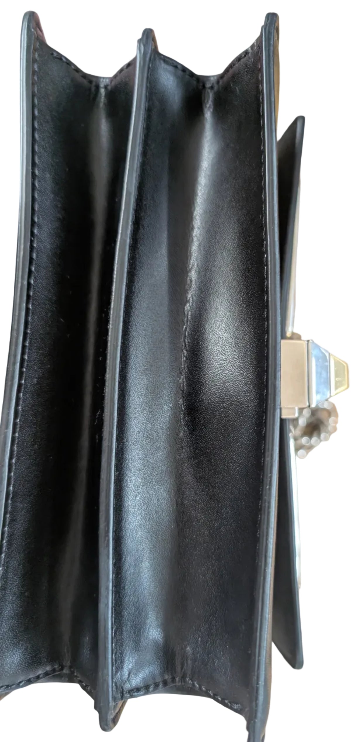 BOTTOM CONDITION AGAIN Pre-Owned Fendi Kan I Monster Eyes Black Leather Chain Shoulder Bag
