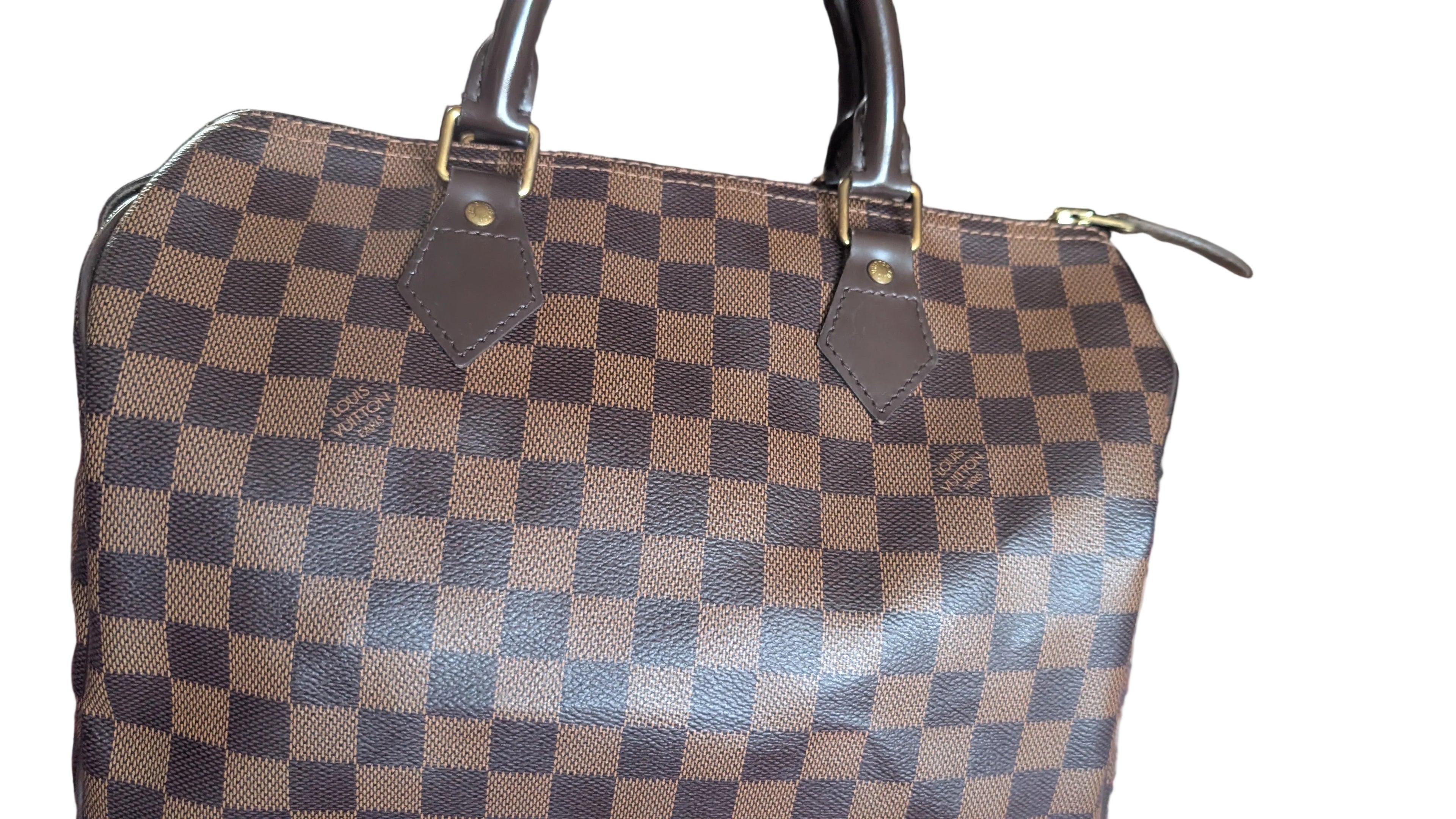 side view Pre-Owned Louis Vuitton Speedy 30 Damier Ebene