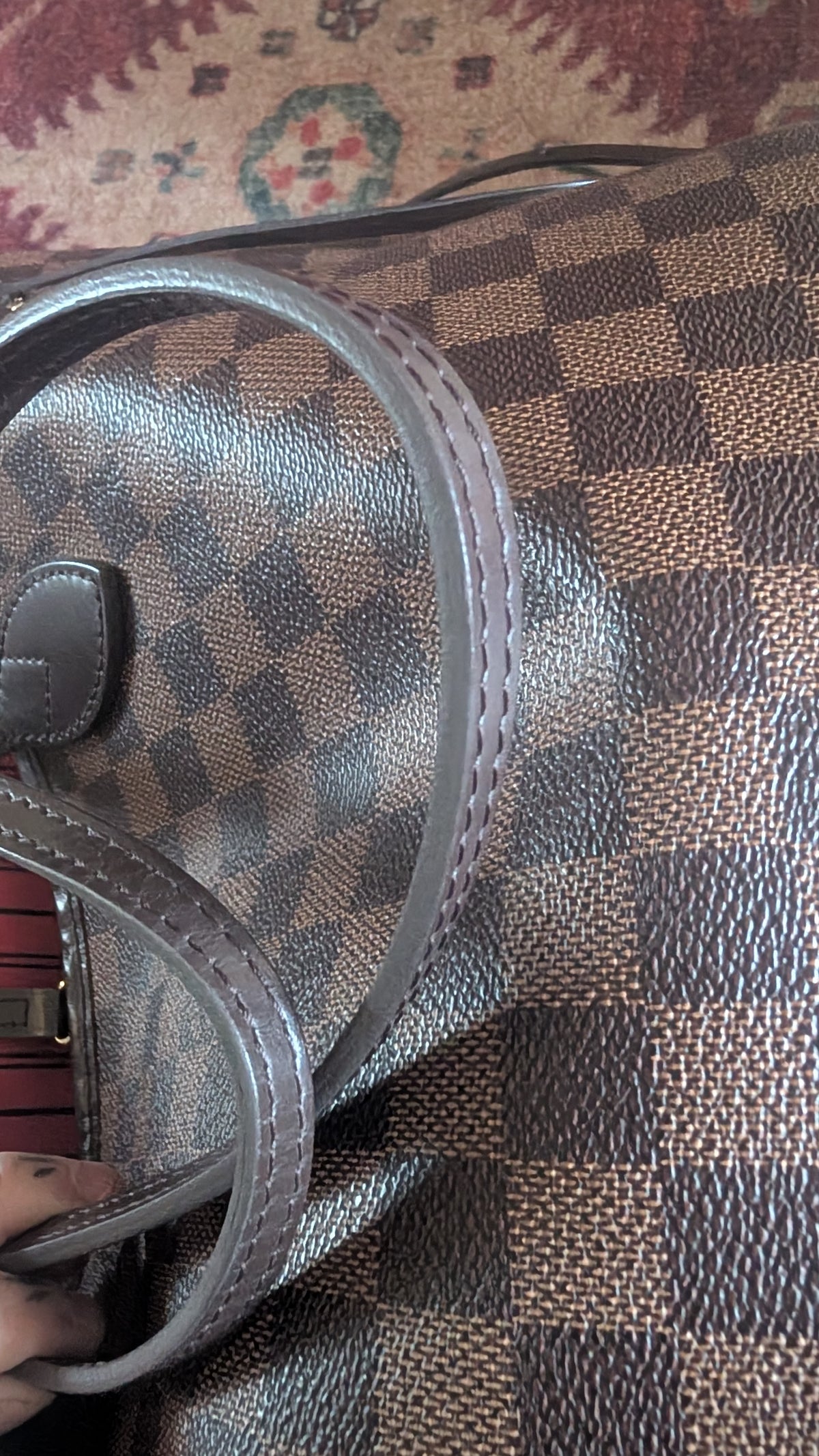 Pre-Owned Louis Vuitton Neverfull MM Damier Ebene, Cerise Red straps