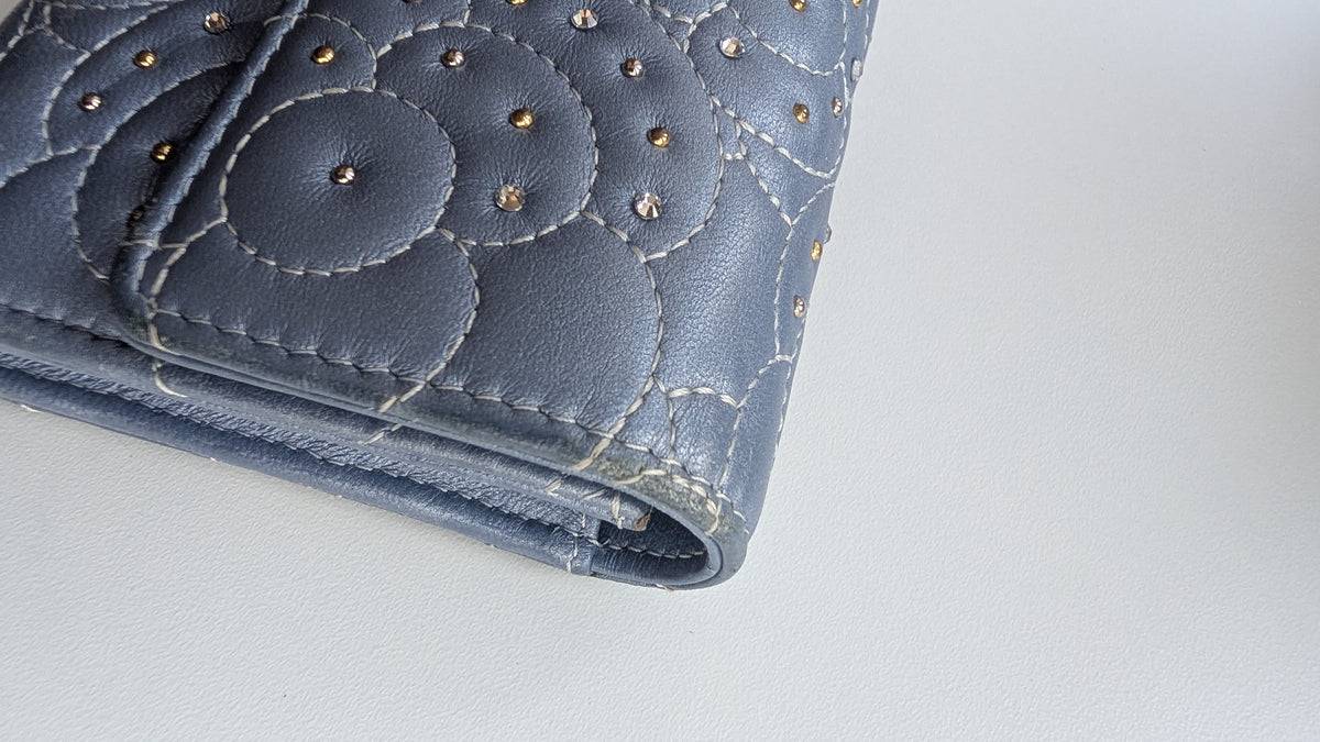 Pre-Owned Chanel Camellia Studded Wallet on Chain WOC – Blue Lambskin CORNER WEAR