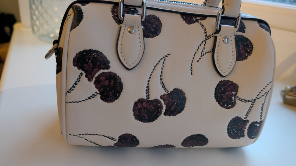 condition Pre-Owned Coach Rowan Cherry Print Leather Crossbody / Mini Satchel – Chalk Multi