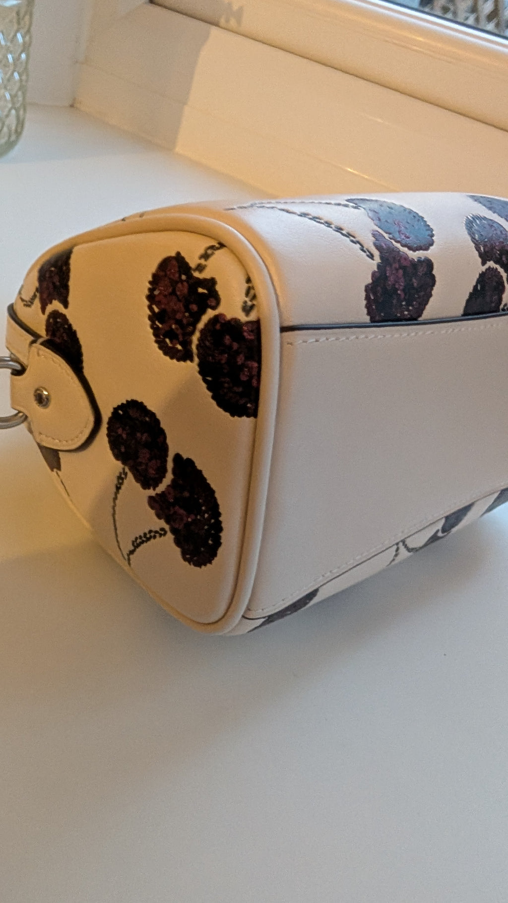 corner condition 2 Pre-Owned Coach Rowan Cherry Print Leather Crossbody / Mini Satchel – Chalk Multi