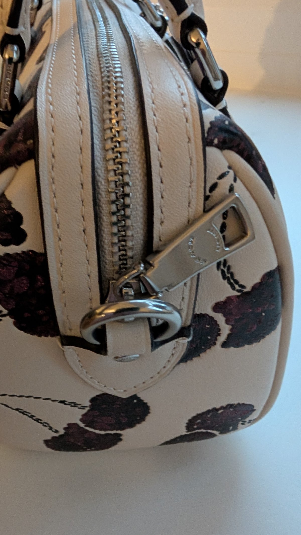 zip Pre-Owned Coach Rowan Cherry Print Leather Crossbody / Mini Satchel – Chalk Multi