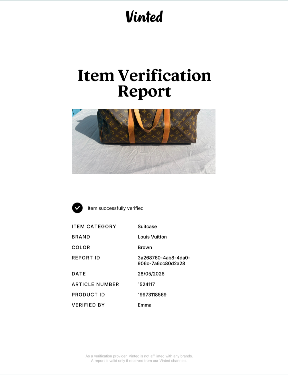 Certificate of authenticity Pre-Owned Louis Vuitton Keepall 45 Sac Souple Model Duffle bag