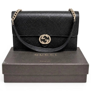 Pre-Owned Gucci Interlocking G Wallet on Chain - Black Leather