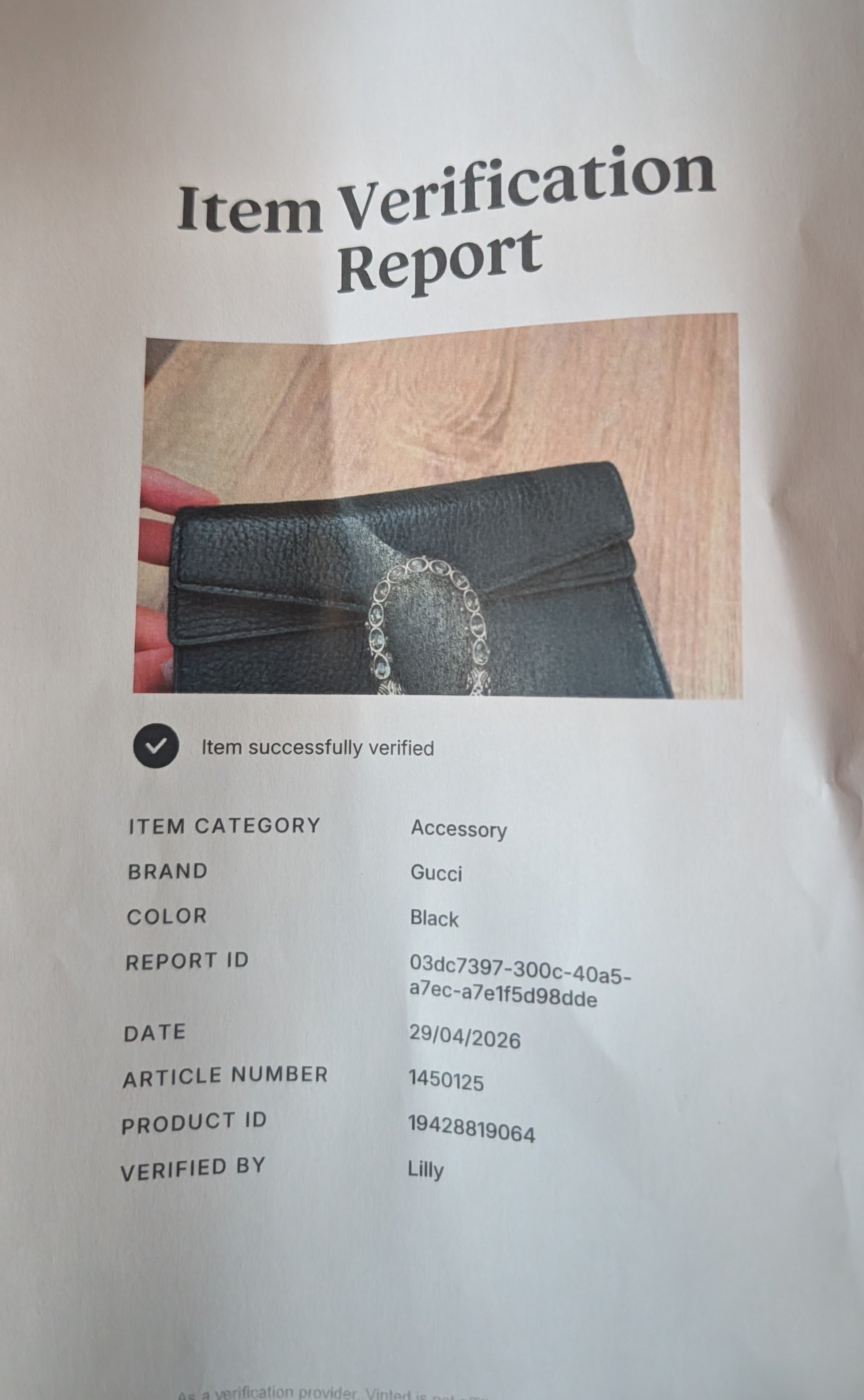certificate of authenticity for Pre-Owned Gucci Dionysus Black Pebbled Leather Mini Bag